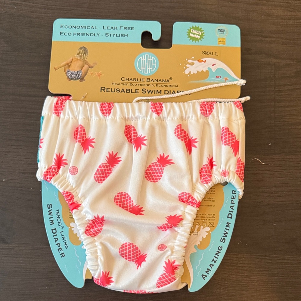 Charlie Banana Swim Diaper - White with Pink Pineapples
